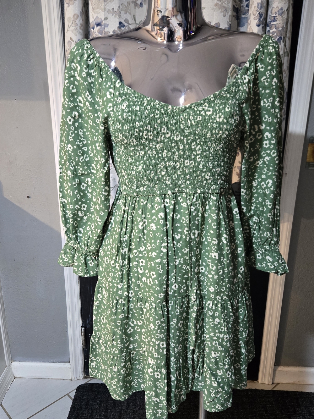 Wrangler Green Floral Smocked Midi Dress